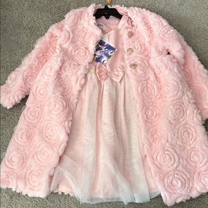 Elegant Pink Floral Girls Matching Dress and Coat Set Size 6X